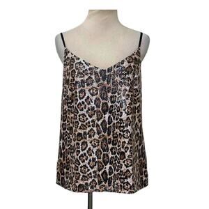 KUT Leopard Print Sequin Front Cami Tank Top size Small